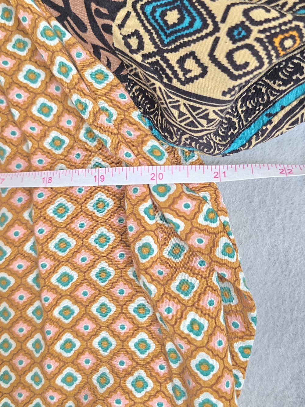 Easel Peach Multi Patchwork Boho Blouse Oversize Fun Western Bubble Sleeves Cute - Picture 5 of 11